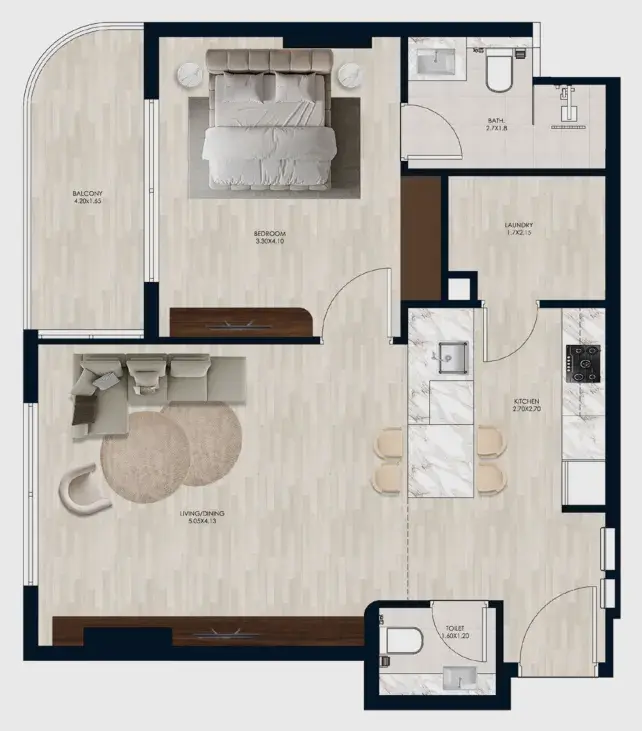 1 Bedroom apartments - Coral by Vision floor plan