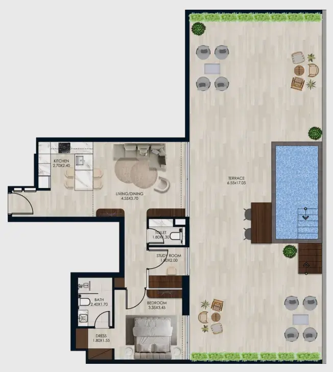 1.5 bedrooms apartments - Coral by Vision floor plan