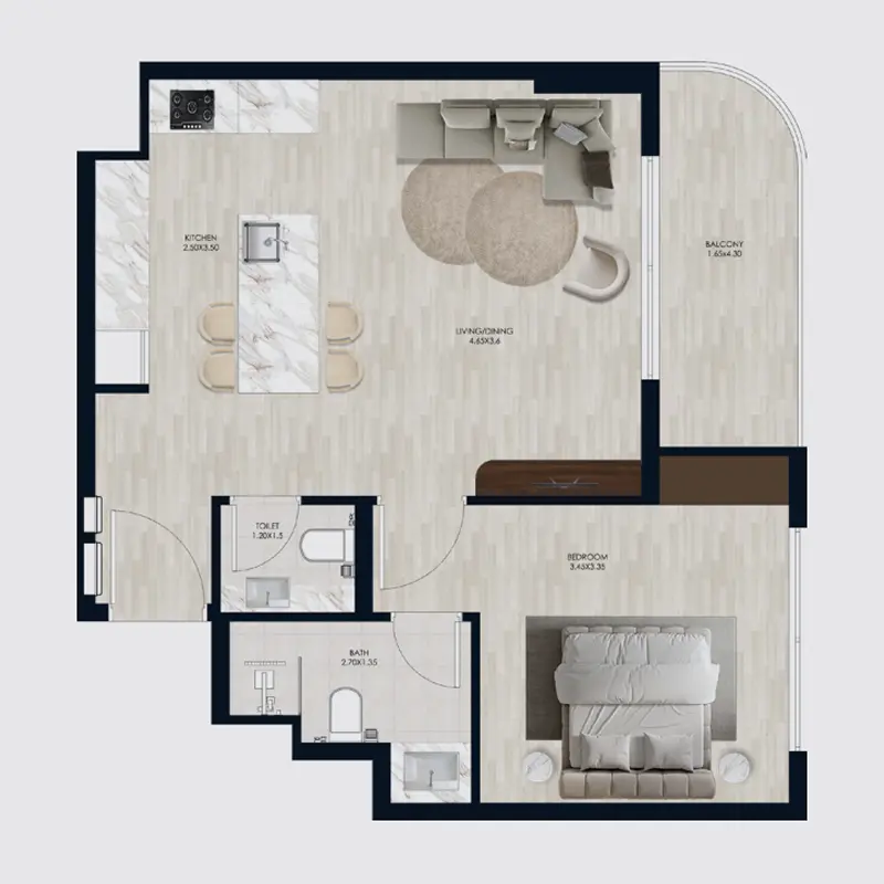 1 bedroom Apartments -  Coral by Vision floor plan