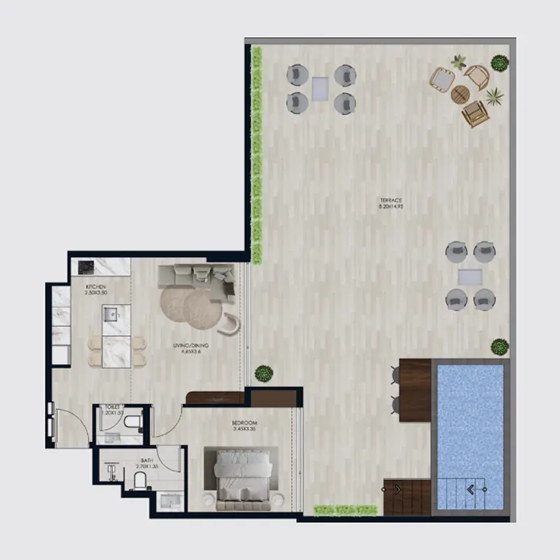 1 bedroom + pool Apartments -  Coral by Vision floor plan