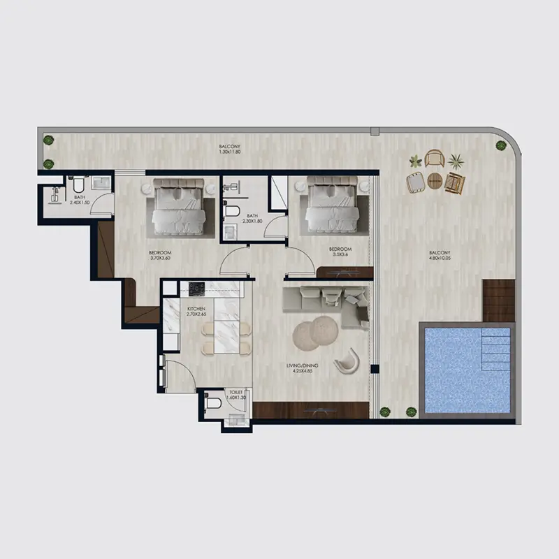 2 bedroom + pool Apartments -  Coral by Vision floor plan