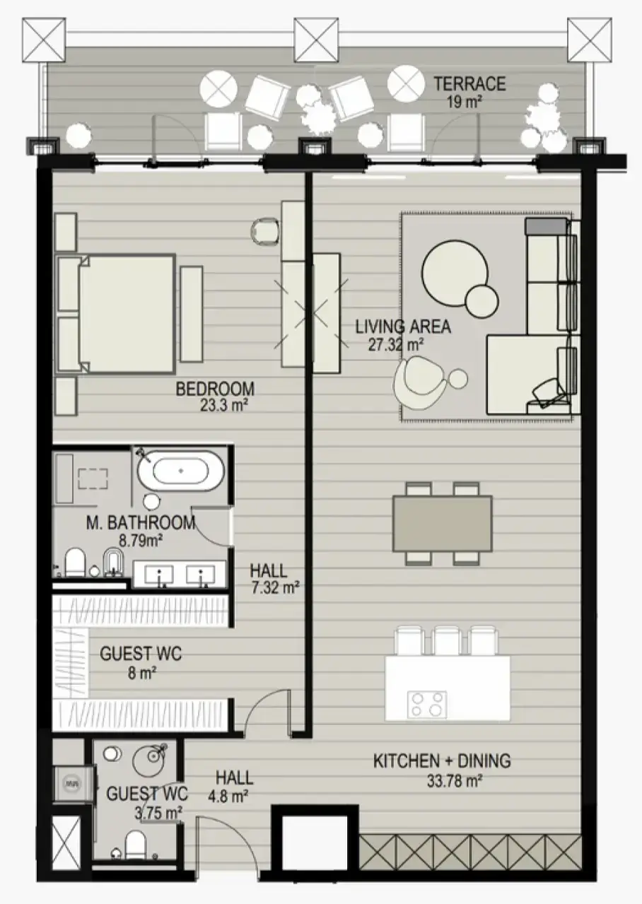 1 Bedroom apartments - Raffles The Palm Dubai floor plan