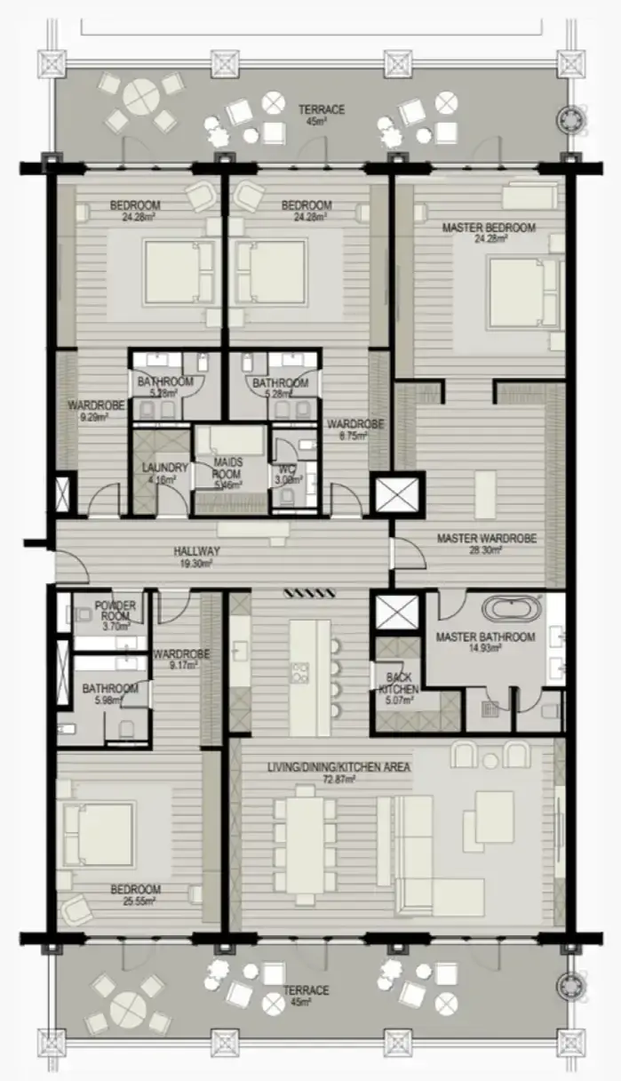 4 Bedrooms apartments - Raffles The Palm Dubai floor plan