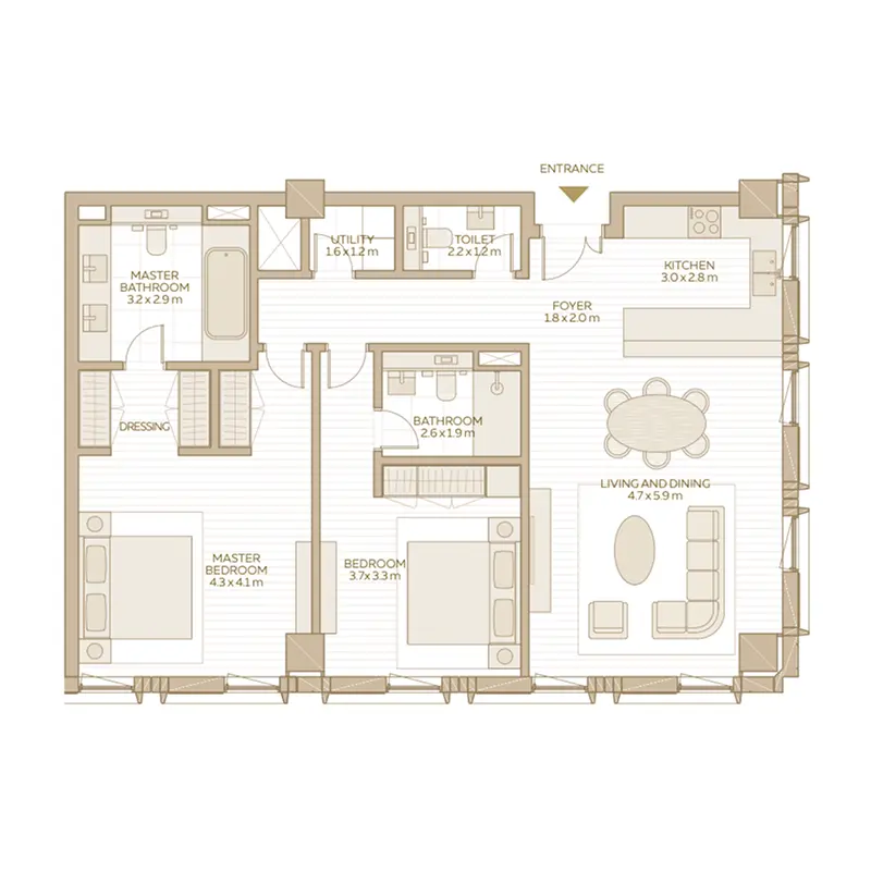 2 bedroom Apartments -  Al Waha 2 floor plan