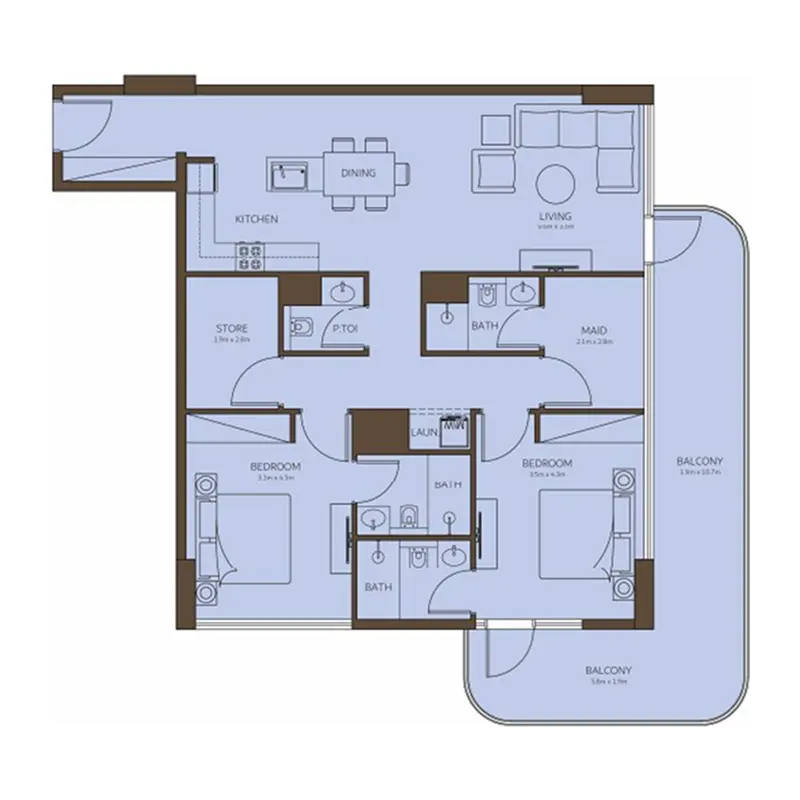 2 bedroom Apartments -  Coral Isle Residences floor plan