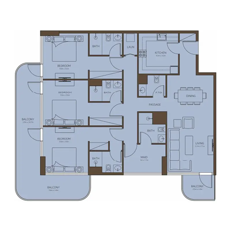 3 bedroom Apartments -  Coral Isle Residences floor plan