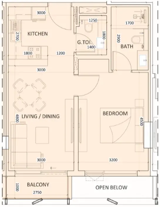 1 Bedroom apartments - Luzora Residence floor plan