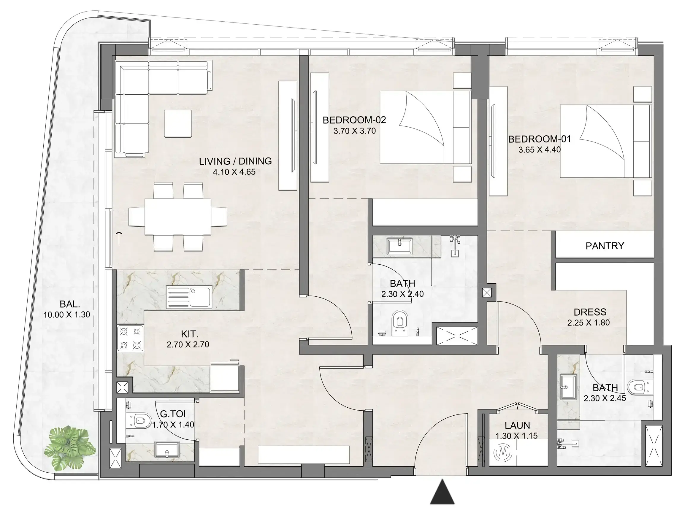 2 Bedrooms apartments - Luzora Residence floor plan