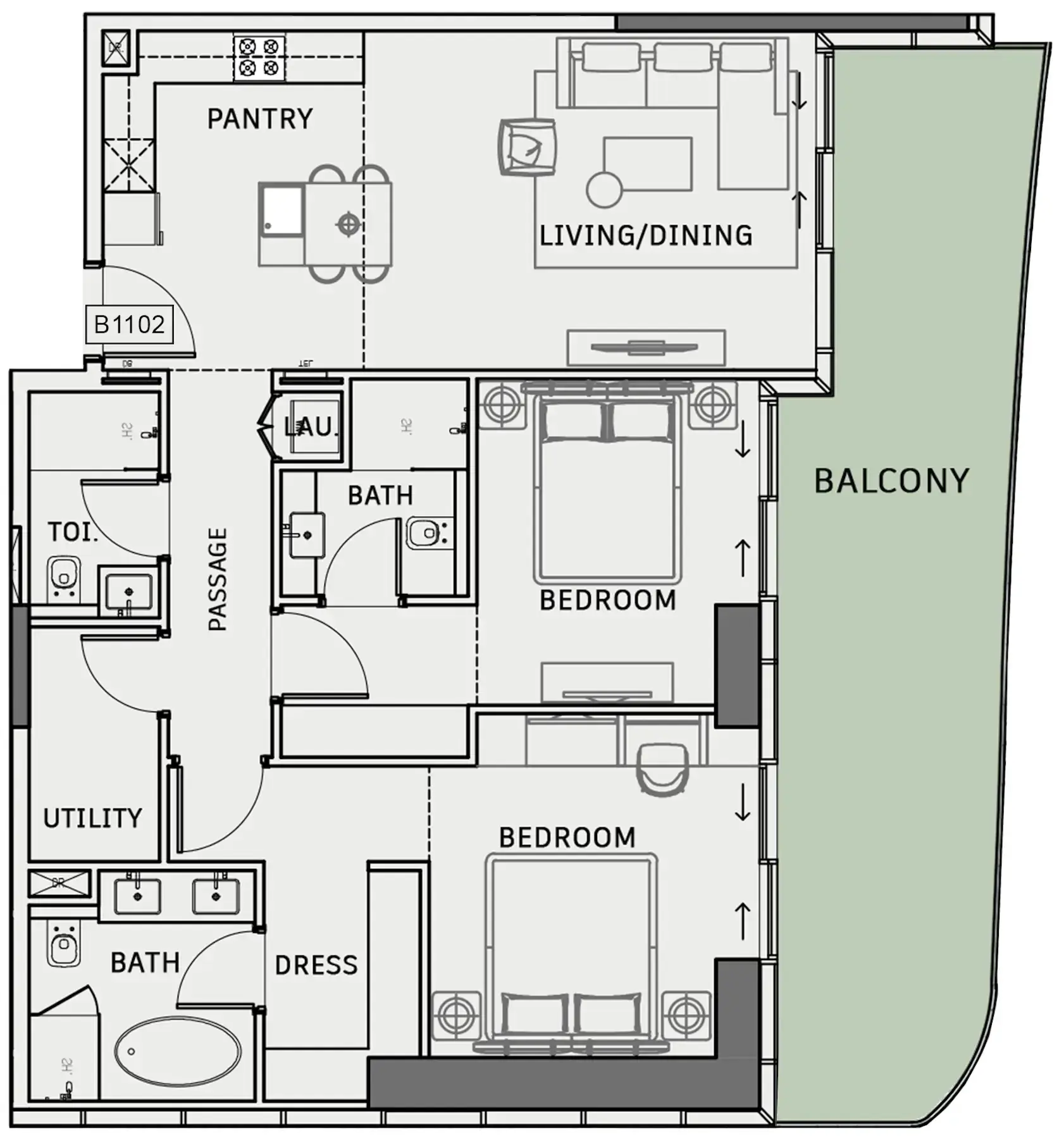 2 Bedrooms apartments - One Sky Park floor plan