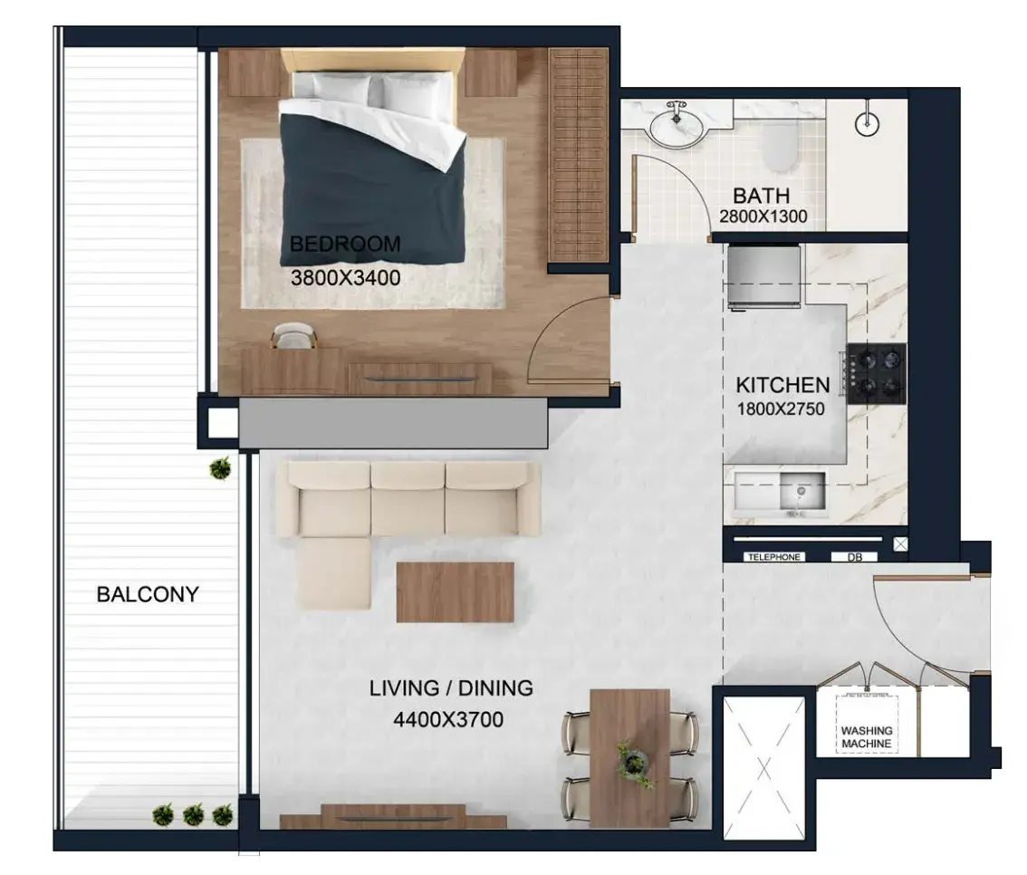 1 Bedroom apartments - Alfal Residence floor plan