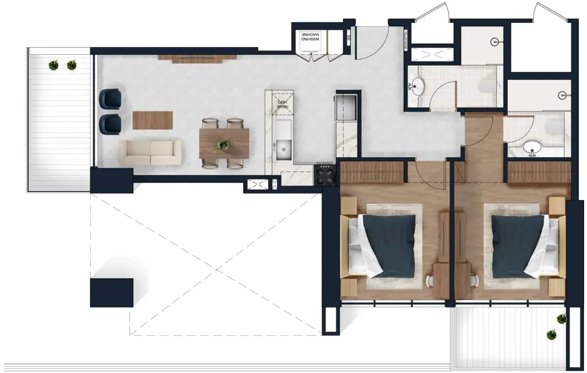 2 Bedrooms apartments - Alfal Residence floor plan
