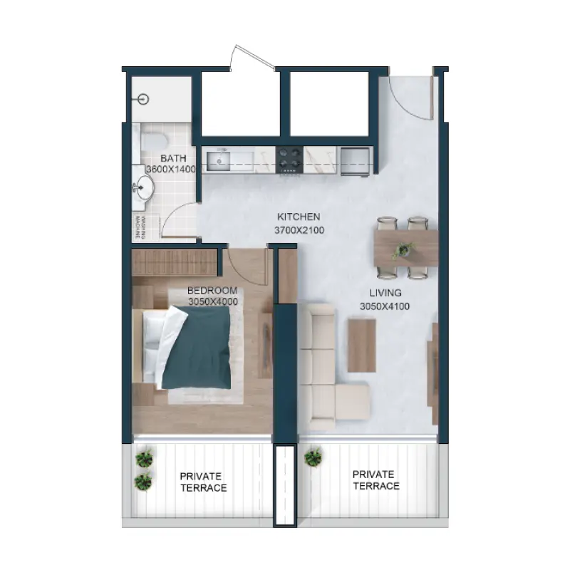 1 bedroom floor plan