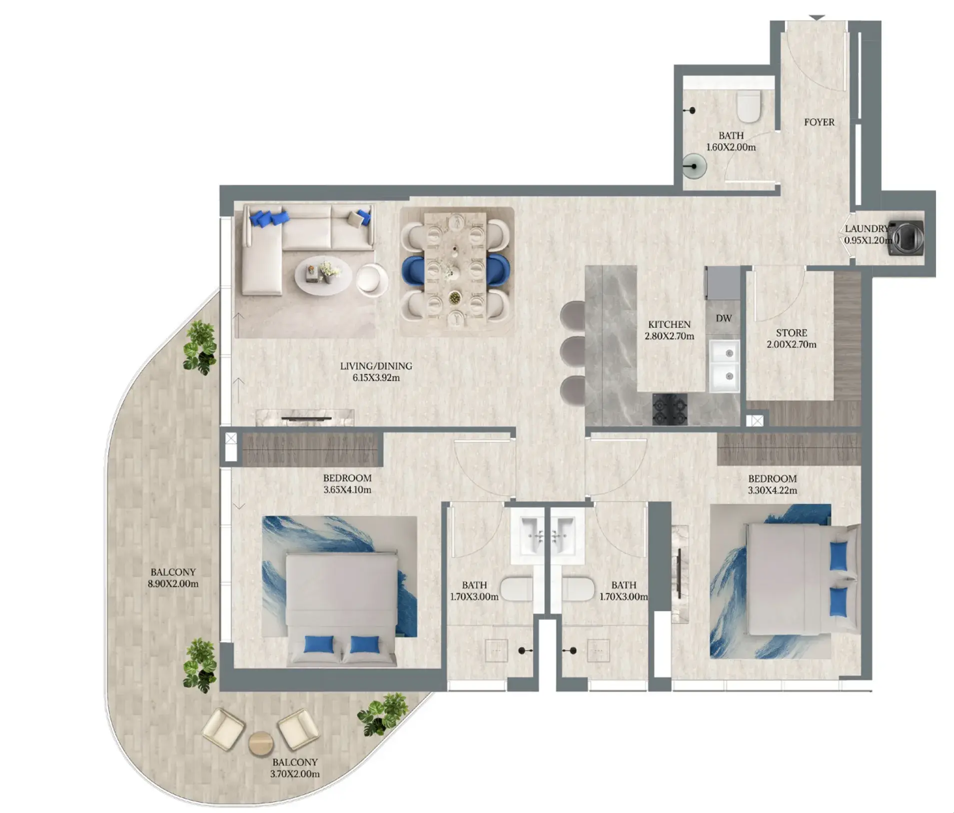 2 Bedrooms apartments - Maravea Residences floor plan