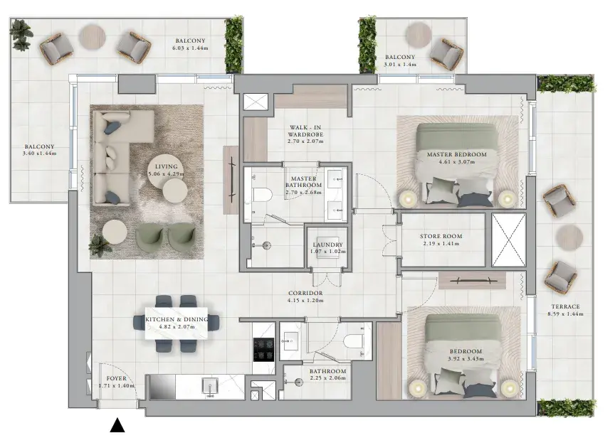 2 Bedrooms apartments - Club Place floor plan