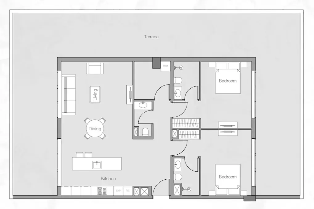 2 Bedrooms apartments - 1WOOD floor plan