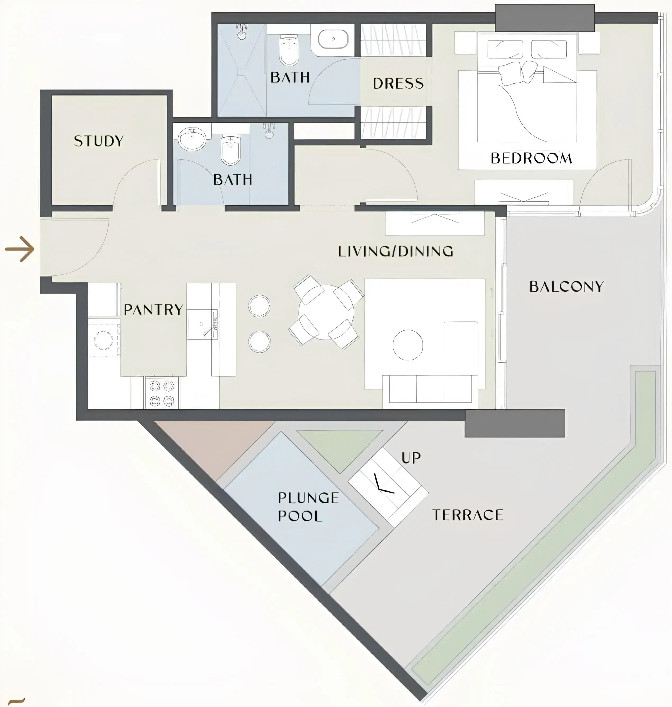 1.5 bedrooms apartments - Chelsea Gardens floor plan