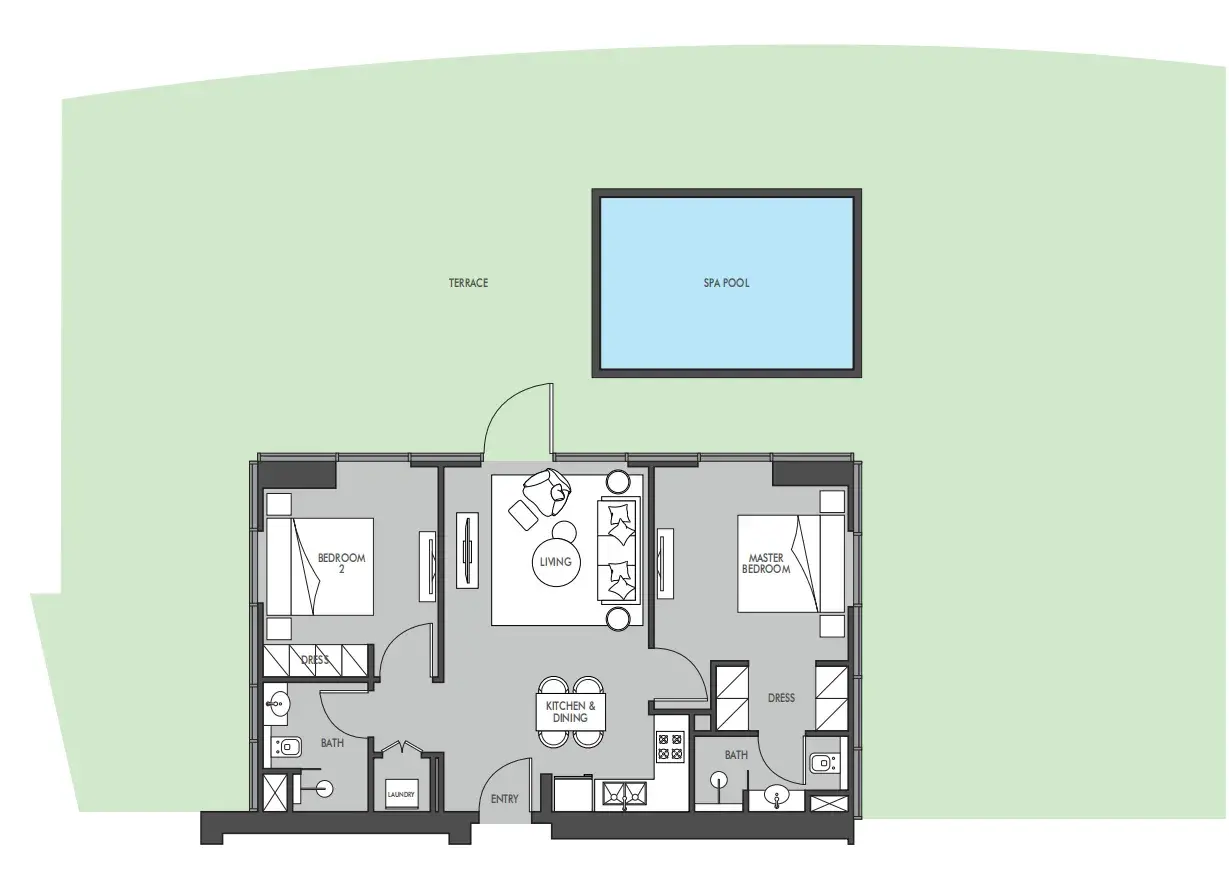 2 Bedrooms apartments - The Waterway floor plan