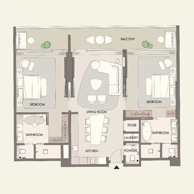 2 bedroom Apartments -  W Residences Al Marjan Island RAK floor plan