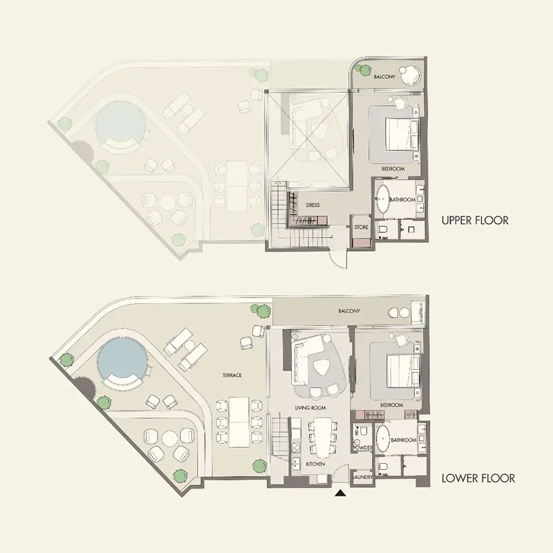 2 bedroom Duplex -  W Residences Al Marjan Island RAK floor plan