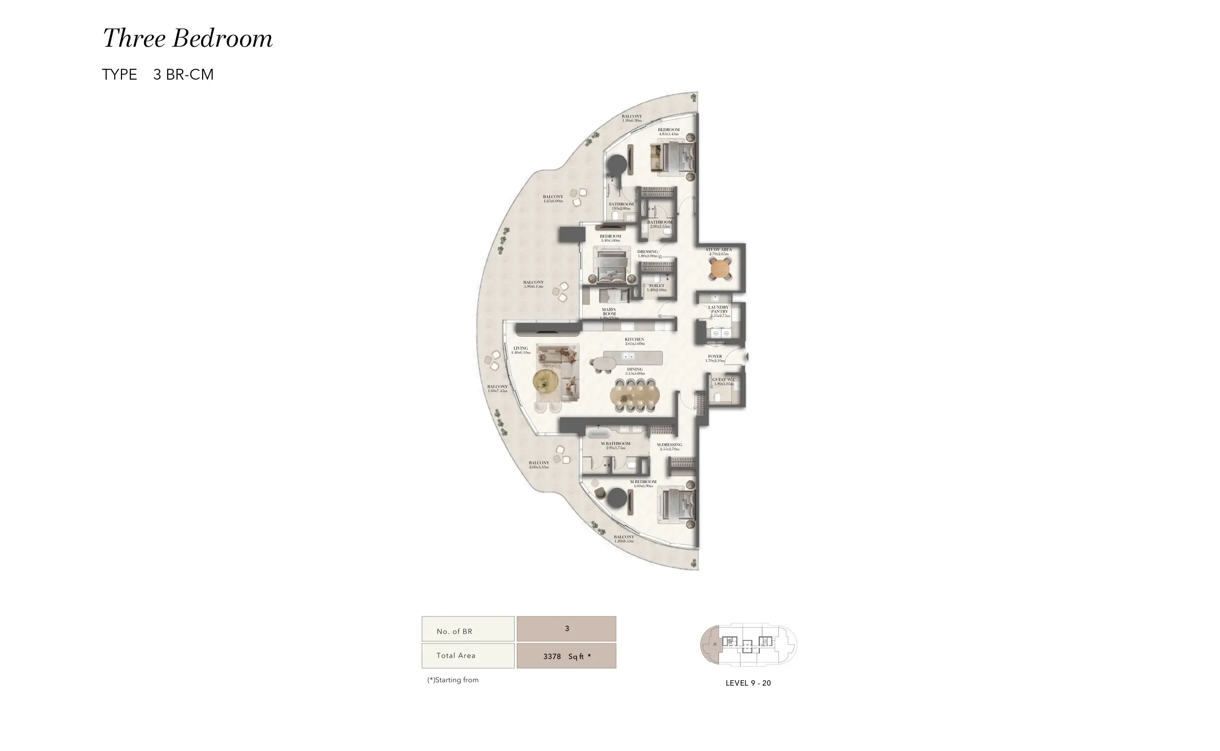 Type C + Maid's floor plan