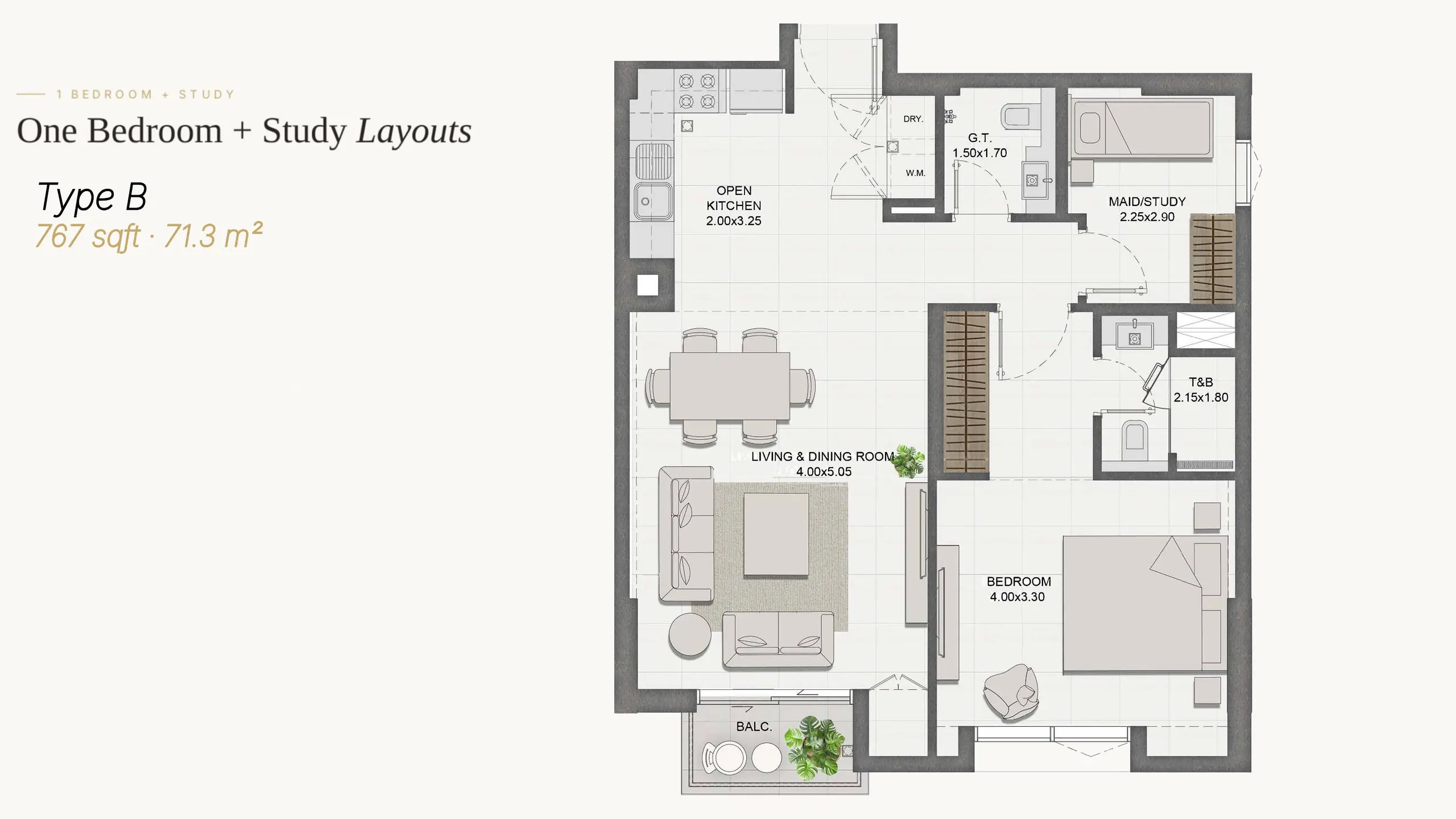 Type B + Study floor plan