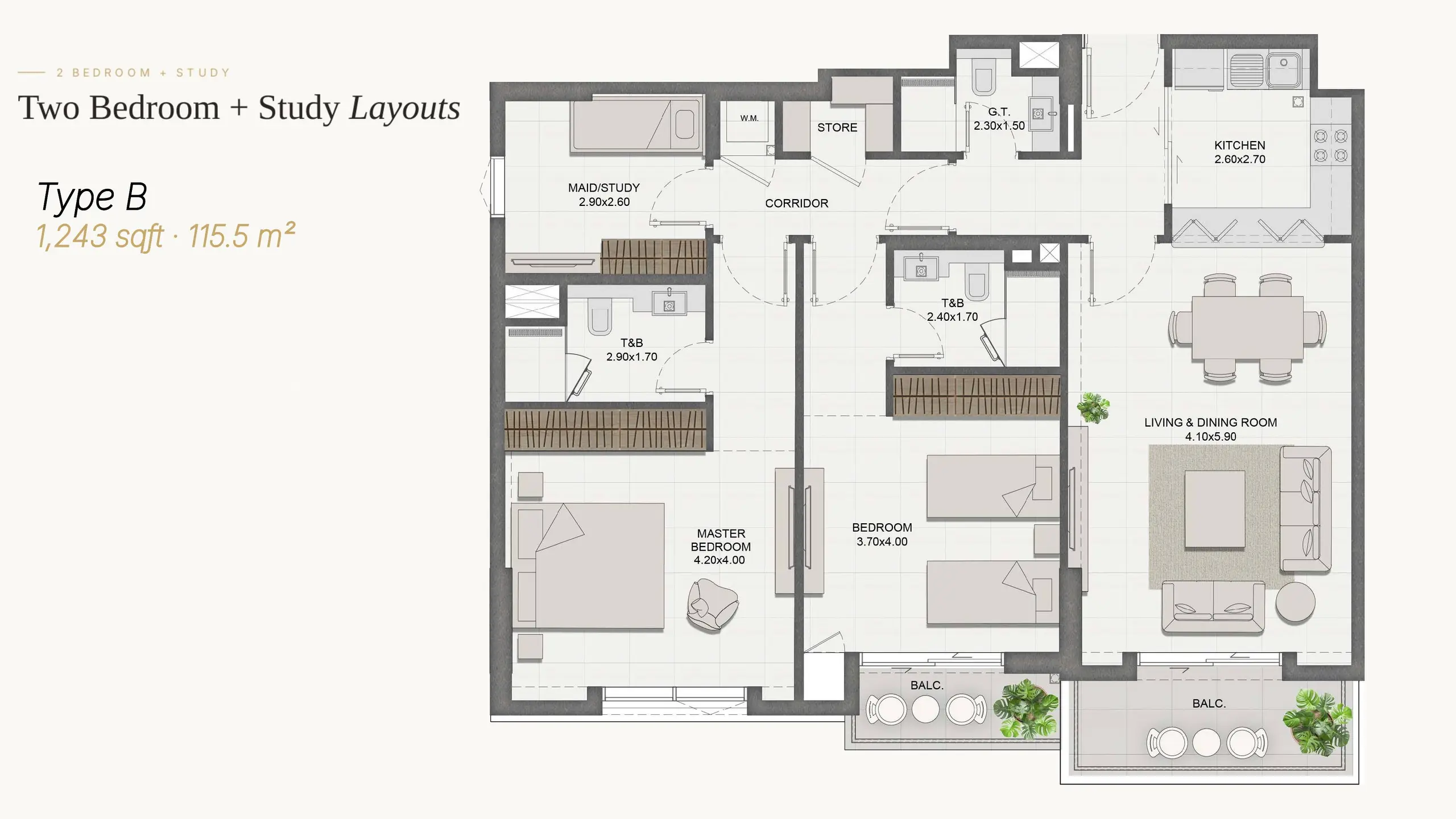 Type B + Study floor plan