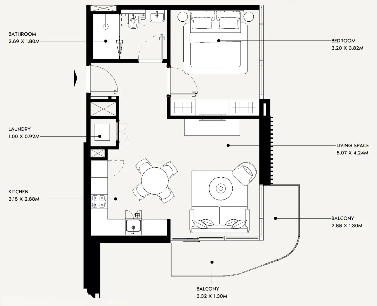 1 Bedroom apartments - Jaddaf Beach Oasis floor plan