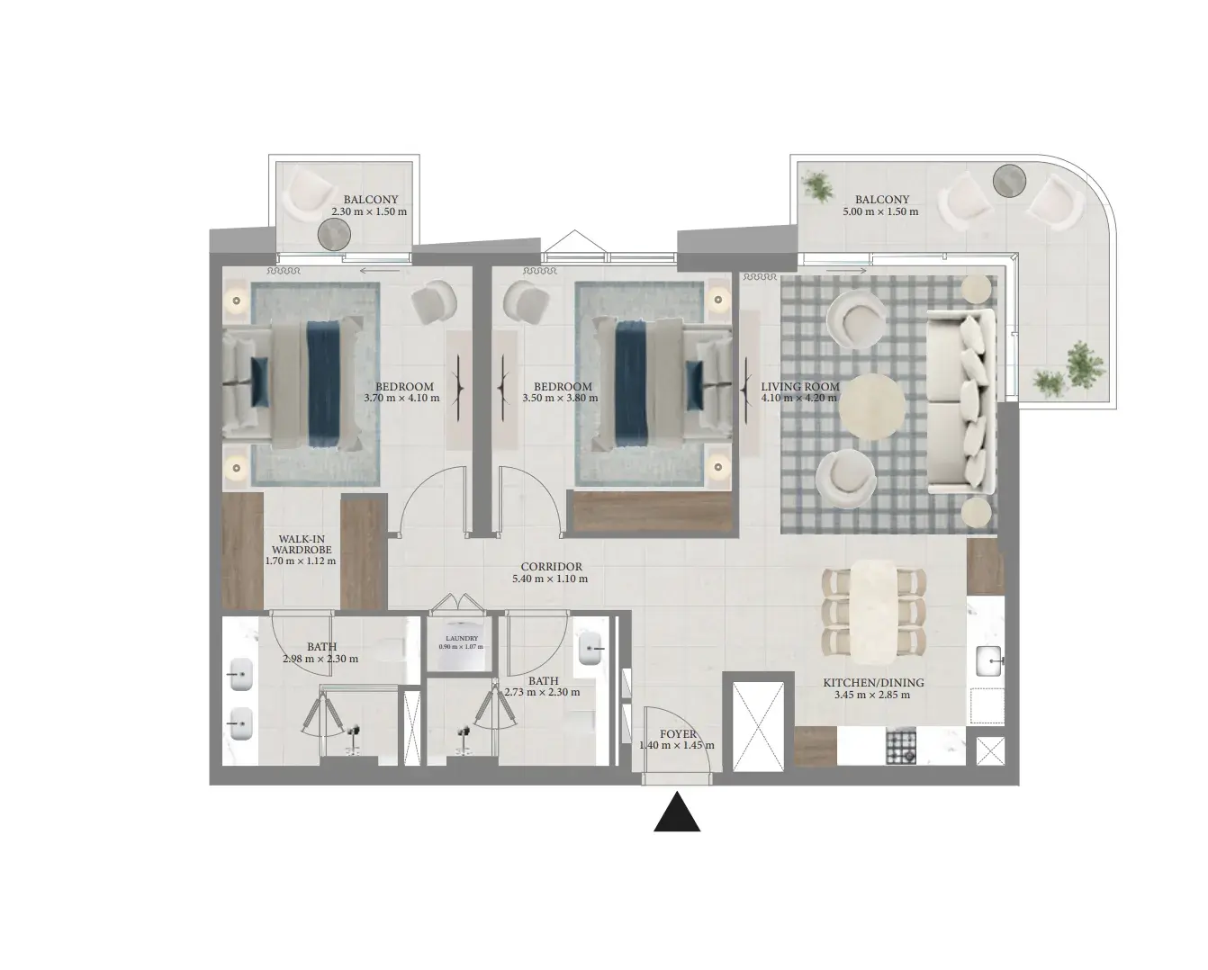 2 Bedrooms apartments - Fior 1 floor plan