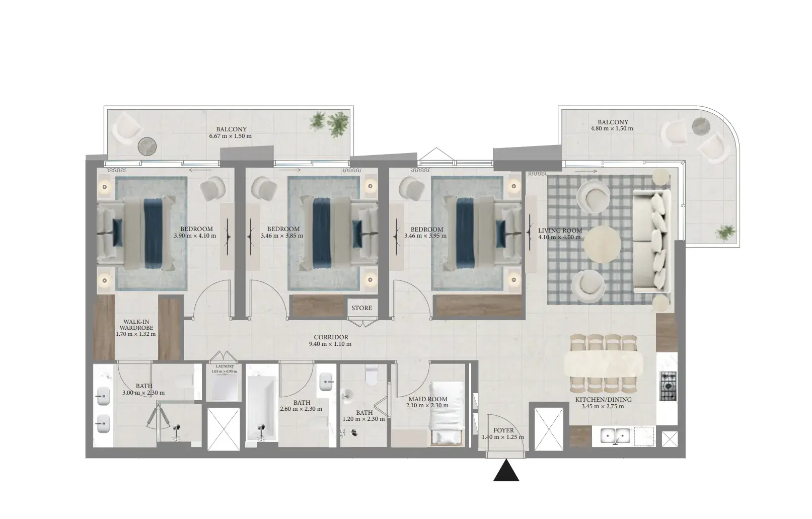 3 Bedrooms apartments - Fior 1 floor plan