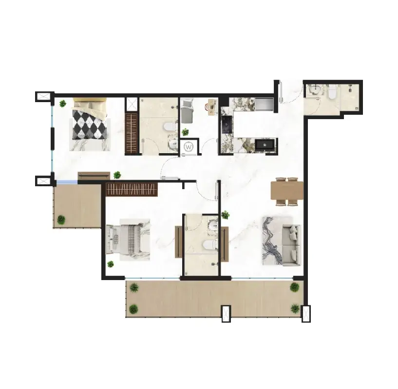 2.5 bedrooms apartments - Courtyard One floor plan
