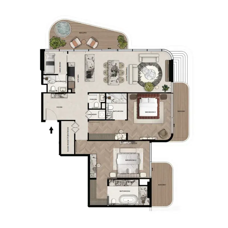 2.5 bedrooms apartments - Treppan Living Privé floor plan