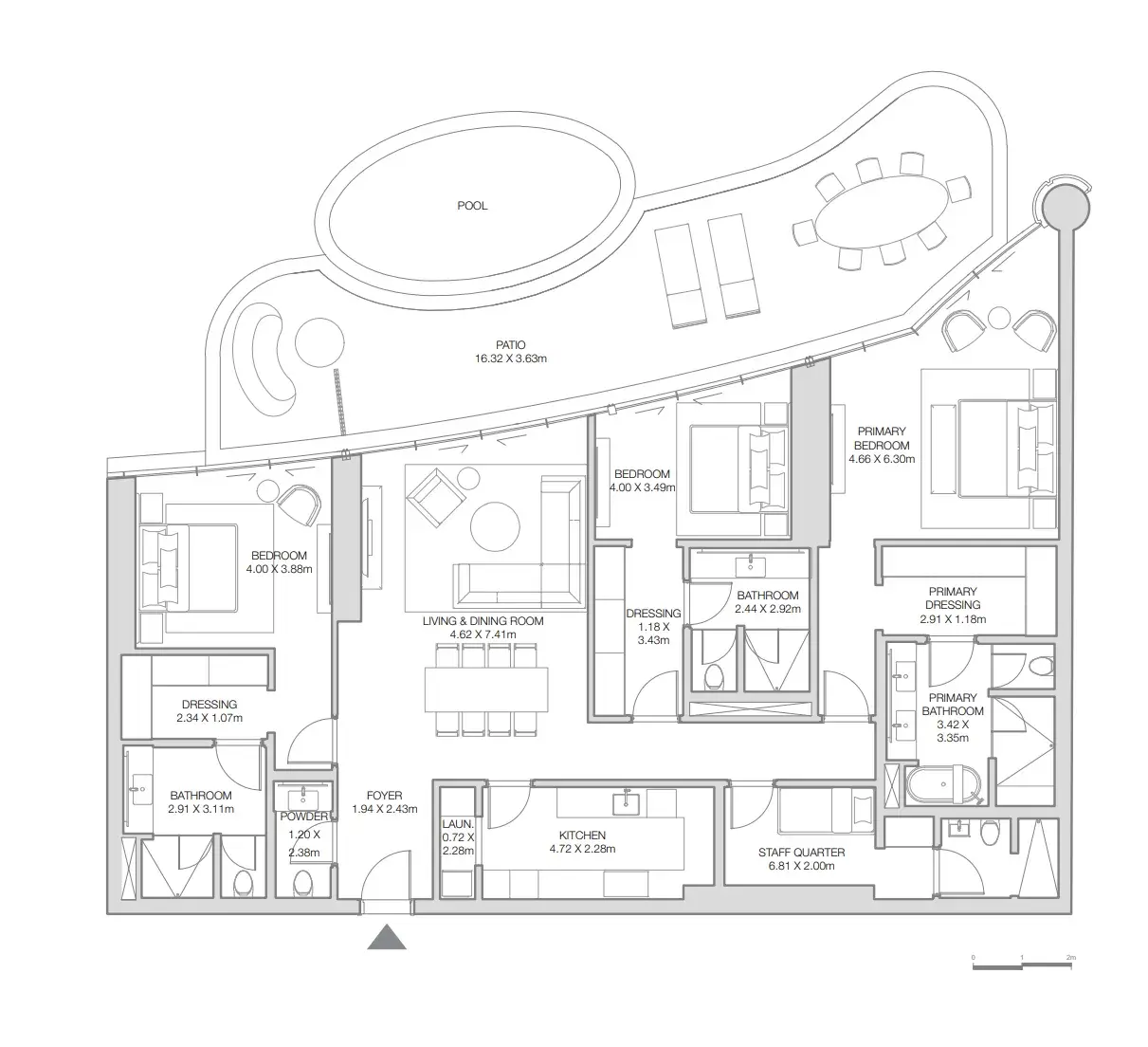 3 Bedrooms apartments - The Residences at The Dubai Beach EDITION floor plan