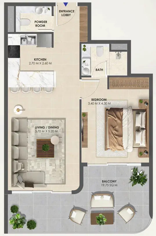 1 Bedroom apartments - Vivida Residences floor plan