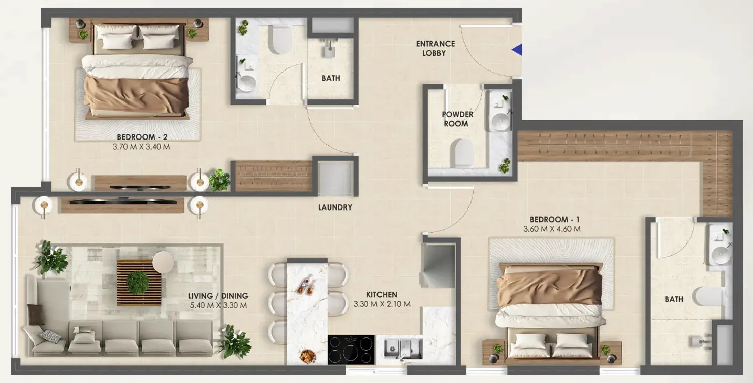 2 Bedrooms apartments - Vivida Residences floor plan