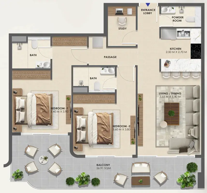 2.5 bedrooms apartments - Vivida Residences floor plan