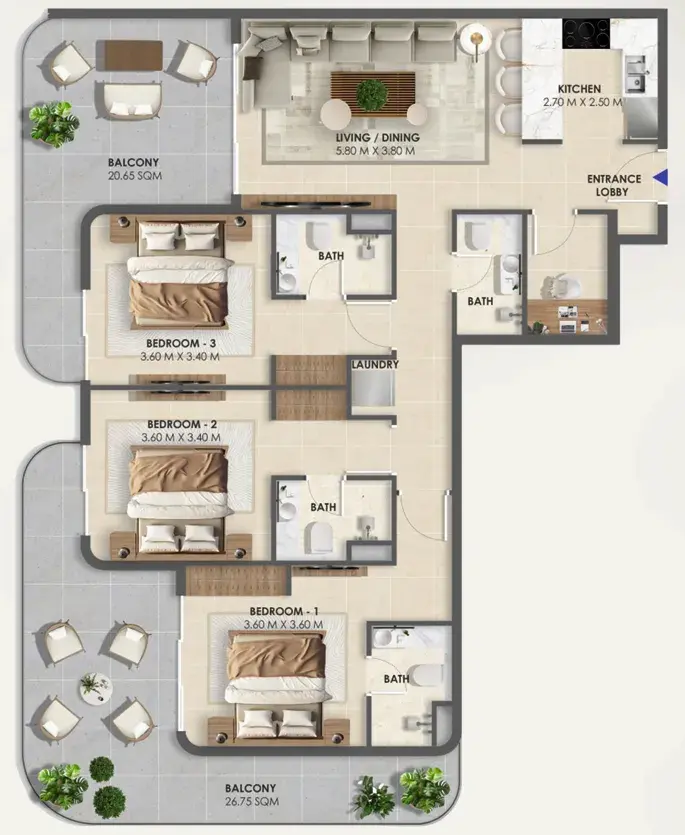 3.5 bedrooms apartments - Vivida Residences floor plan