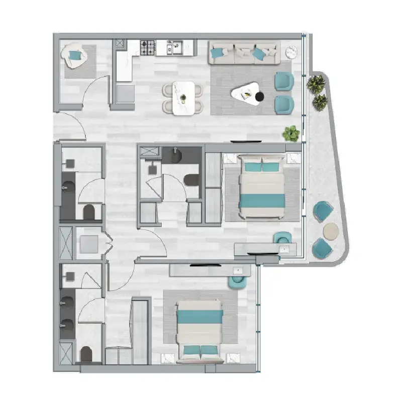 2 Bedrooms apartments - Flora Bay Residences floor plan