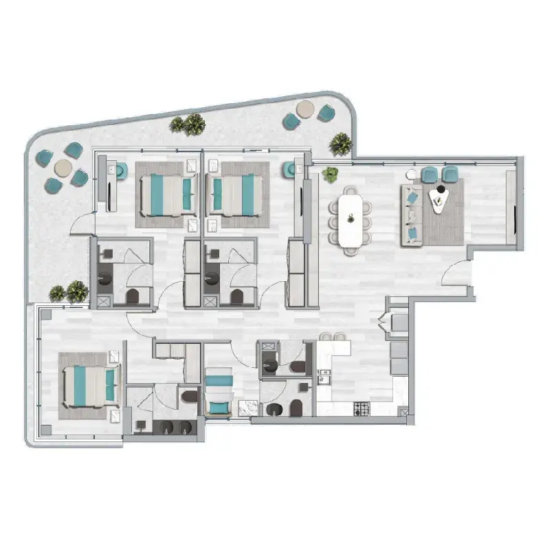 3 Bedrooms apartments - Flora Bay Residences floor plan