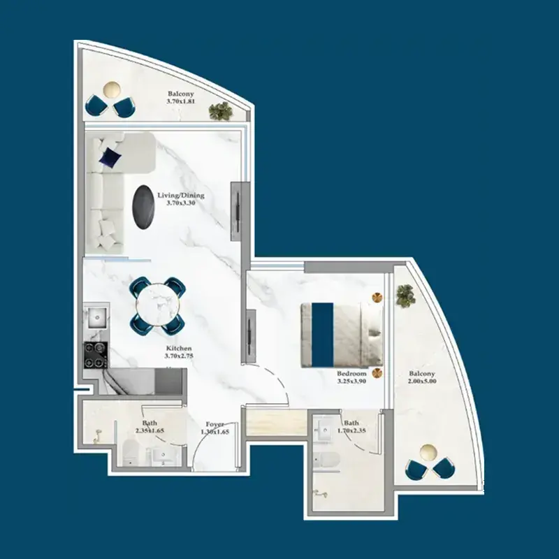 1 Bedroom apartments - Serenz floor plan