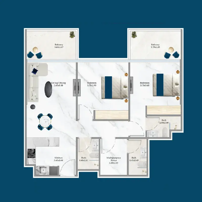 2.5 bedrooms apartments - Serenz floor plan