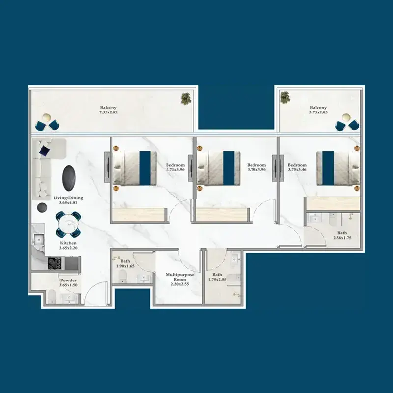 3.5 bedrooms apartments - Serenz floor plan