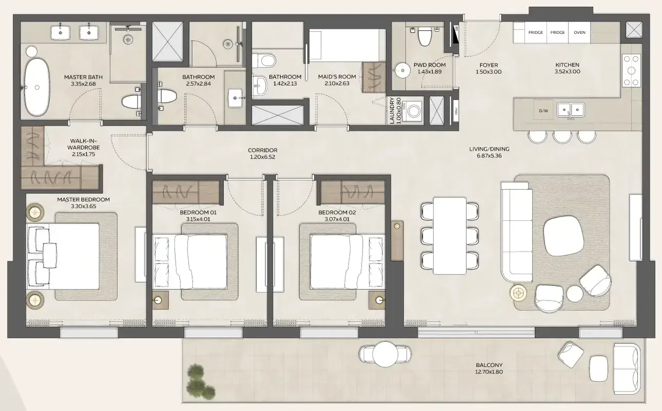 3 Bedrooms apartments - Expo Valley Views - Ghadeer floor plan