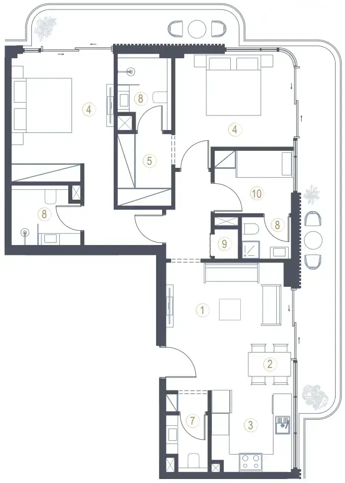 2 Bedrooms apartments - Liora floor plan