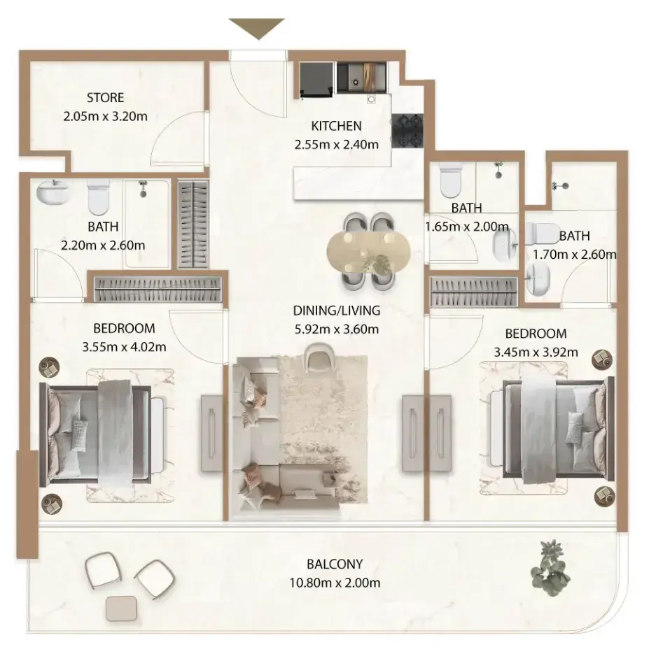 2 Bedrooms apartments - Veda by AUM Development floor plan