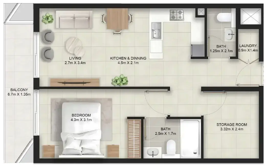 1 Bedroom apartments - Stellar Axis floor plan