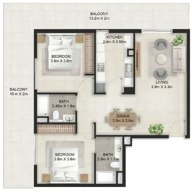 2 Bedrooms apartments - Stellar Axis floor plan