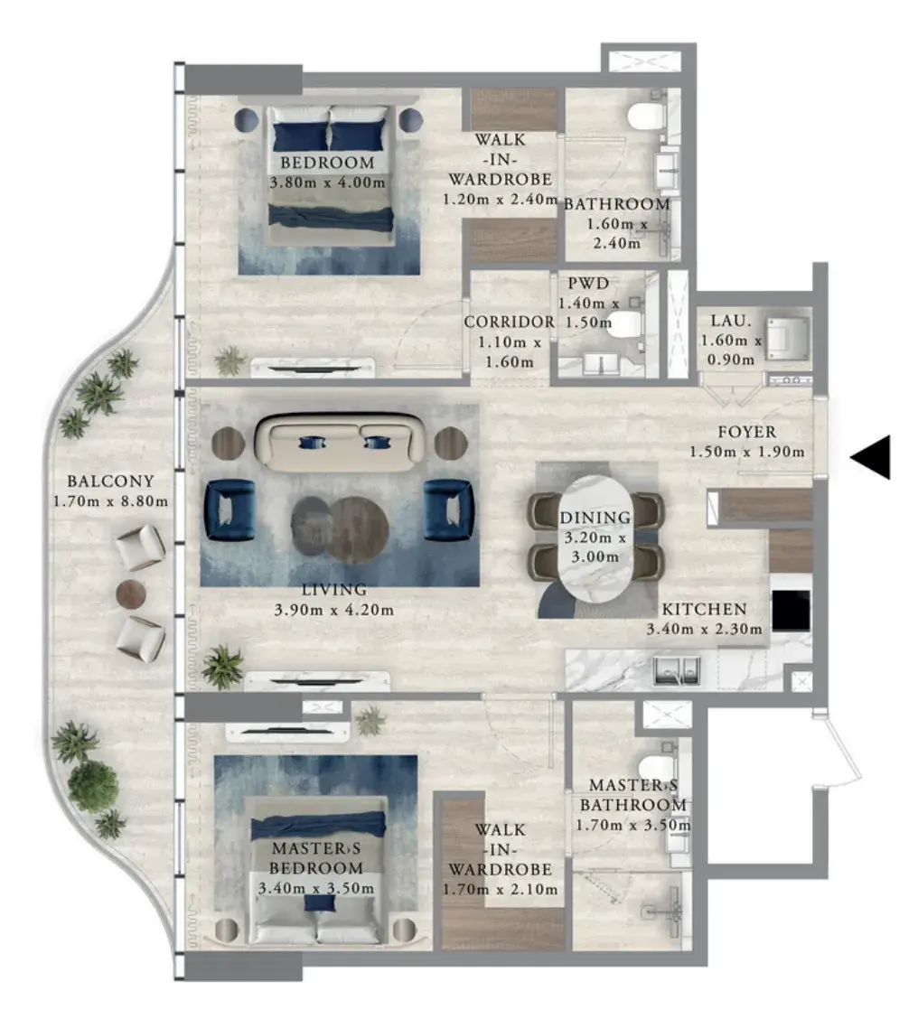 2 Bedrooms apartments - Royal Yacht Club Residence floor plan