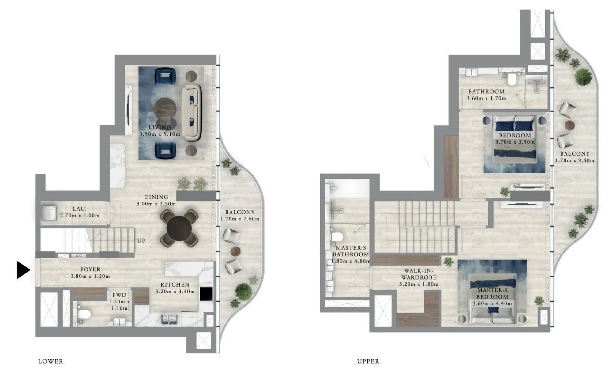 2 Bedrooms duplex - Royal Yacht Club Residence floor plan