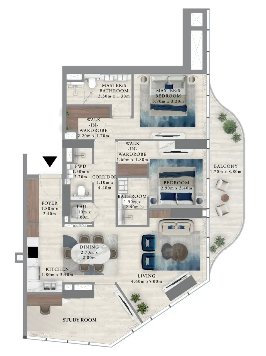 2.5 bedrooms apartments - Royal Yacht Club Residence floor plan