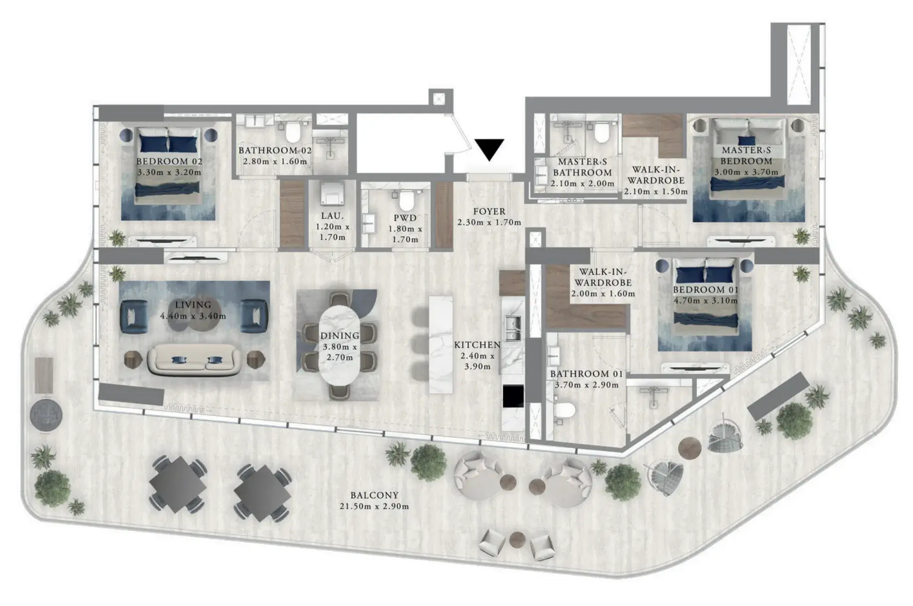 3 Bedrooms apartments - Royal Yacht Club Residence floor plan